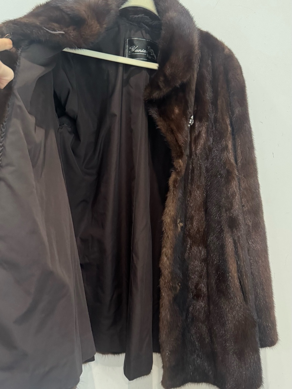 GENUINE MINK Fur Brown funnel neck coat in brown - Picture 11 of 12